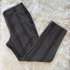 Old Navy Pink Dark Grey Glen Check Plaid Mid-rise Pull-on Straight Pants